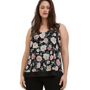 NWT Black Floral Sz Large (12) Double Layer Flowy Chiffon Camisole Top TORRID